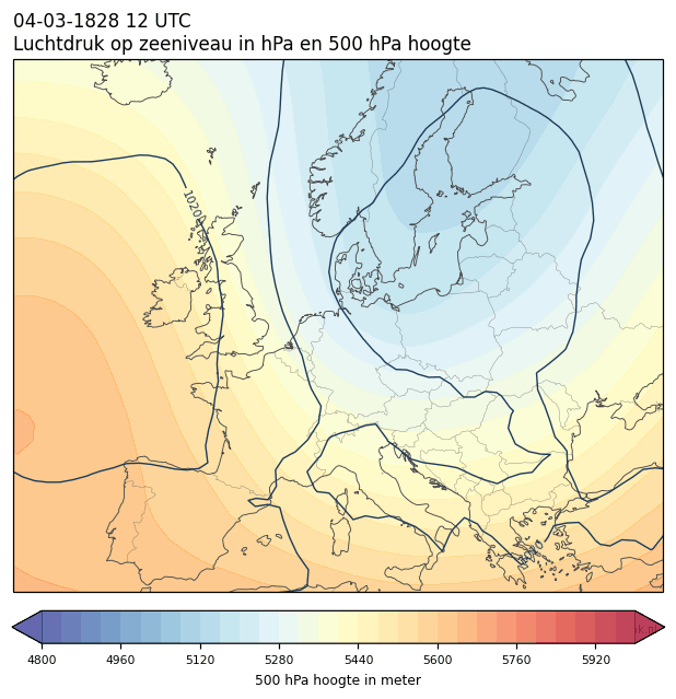 Weerkaart van 4 maart 1828 om 12 UTC