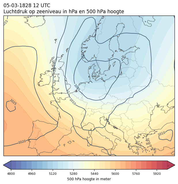 Weerkaart van 5 maart 1828 om 12 UTC