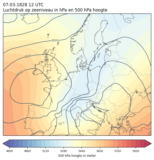 Weerkaart van 7 maart 1828 om 12 UTC