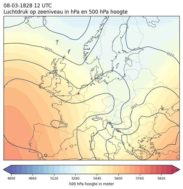 Weerkaart van 8 maart 1828 om 12 UTC
