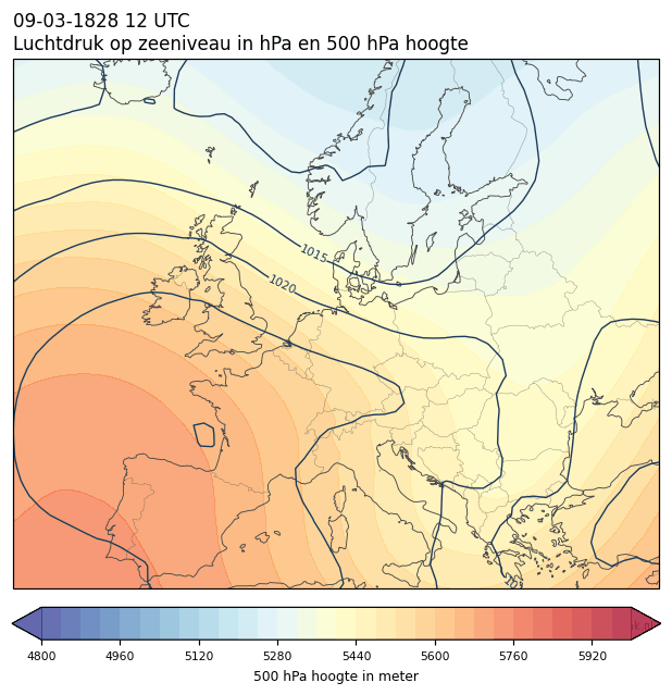 Weerkaart van 9 maart 1828 om 12 UTC