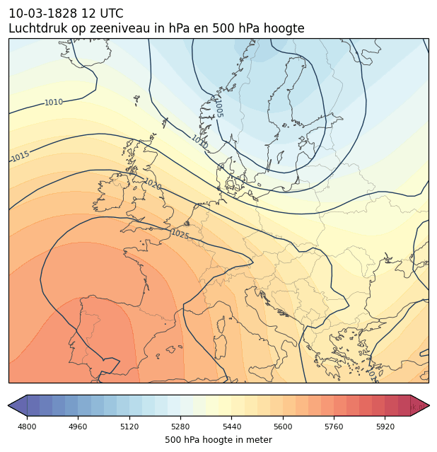 Weerkaart van 10 maart 1828 om 12 UTC
