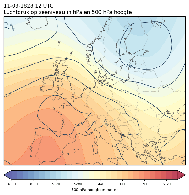 Weerkaart van 11 maart 1828 om 12 UTC