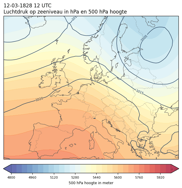 Weerkaart van 12 maart 1828 om 12 UTC