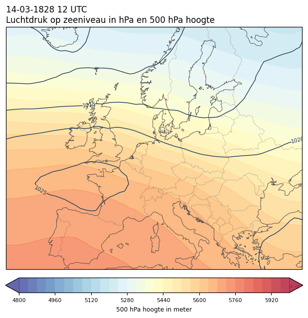 Weerkaart van 14 maart 1828 om 12 UTC