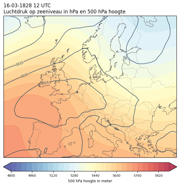 Weerkaart van 16 maart 1828 om 12 UTC