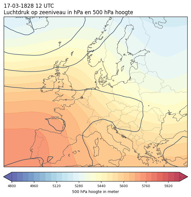 Weerkaart van 17 maart 1828 om 12 UTC