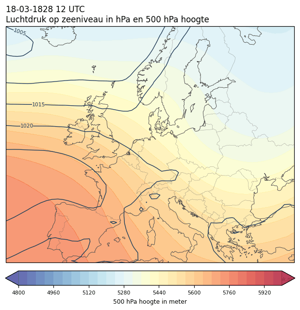 Weerkaart van 18 maart 1828 om 12 UTC
