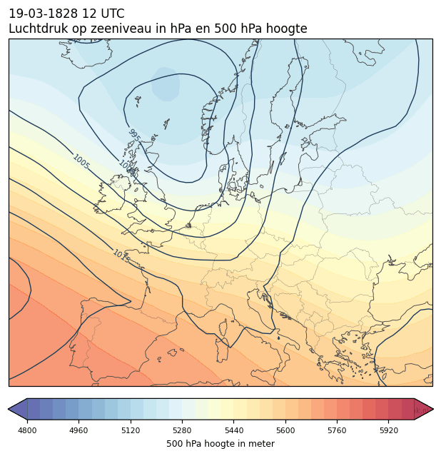 Weerkaart van 19 maart 1828 om 12 UTC