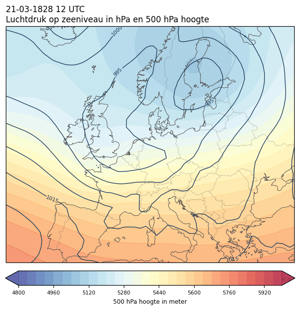 Weerkaart van 21 maart 1828 om 12 UTC