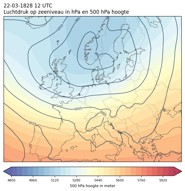 Weerkaart van 22 maart 1828 om 12 UTC