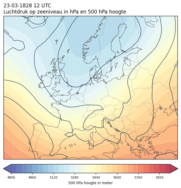 Weerkaart van 23 maart 1828 om 12 UTC