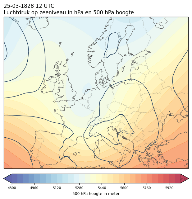 Weerkaart van 25 maart 1828 om 12 UTC