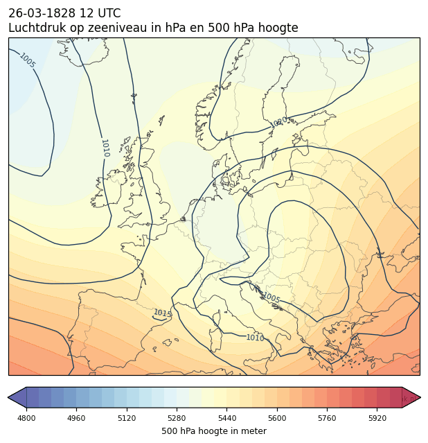 Weerkaart van 26 maart 1828 om 12 UTC