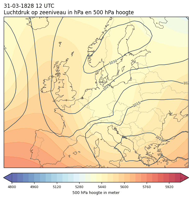 Weerkaart van 31 maart 1828 om 12 UTC