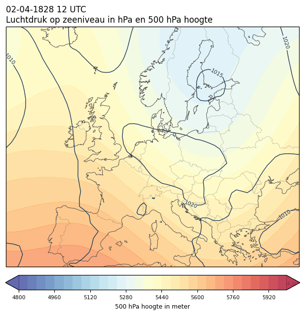 Weerkaart van 2 april 1828 om 12 UTC