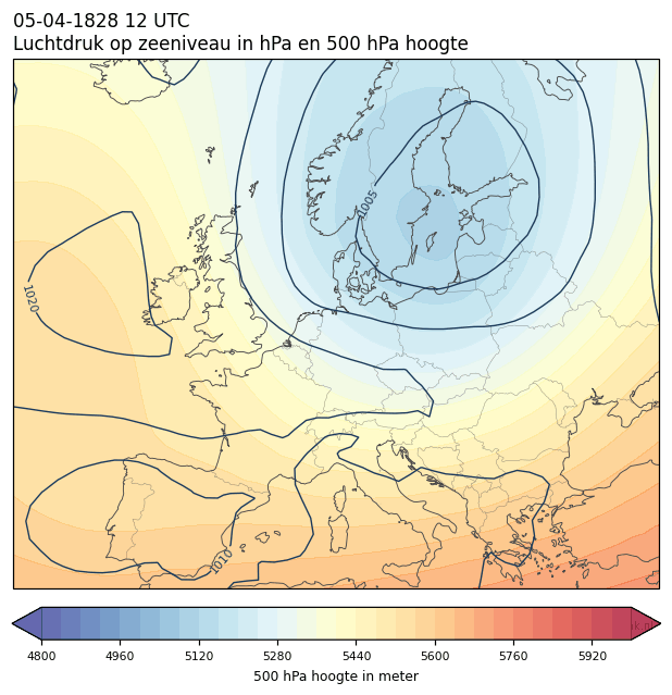 Weerkaart van 5 april 1828 om 12 UTC