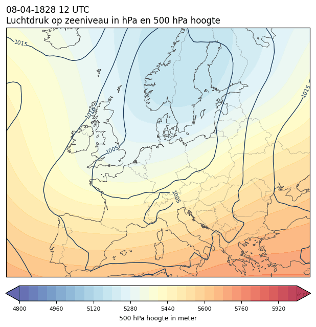 Weerkaart van 8 april 1828 om 12 UTC