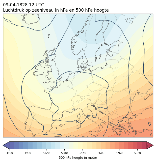 Weerkaart van 9 april 1828 om 12 UTC
