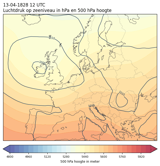 Weerkaart van 13 april 1828 om 12 UTC