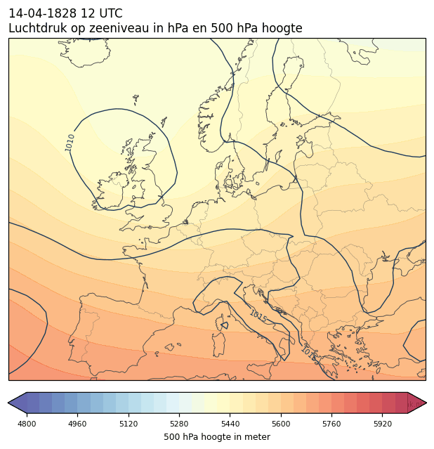 Weerkaart van 14 april 1828 om 12 UTC