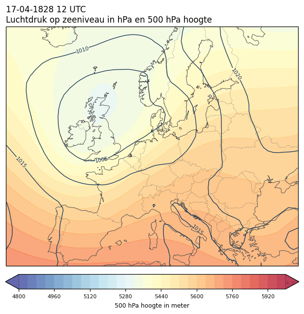 Weerkaart van 17 april 1828 om 12 UTC