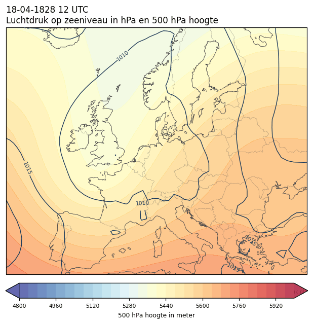 Weerkaart van 18 april 1828 om 12 UTC