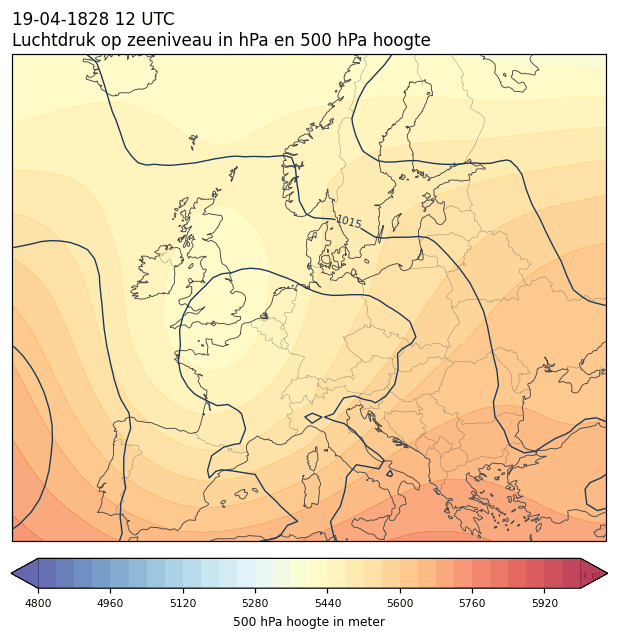 Weerkaart van 19 april 1828 om 12 UTC