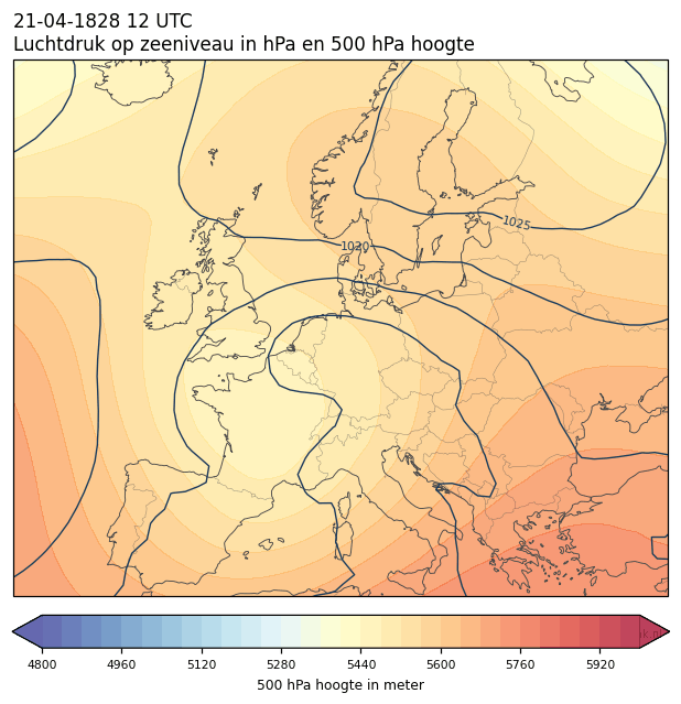 Weerkaart van 21 april 1828 om 12 UTC