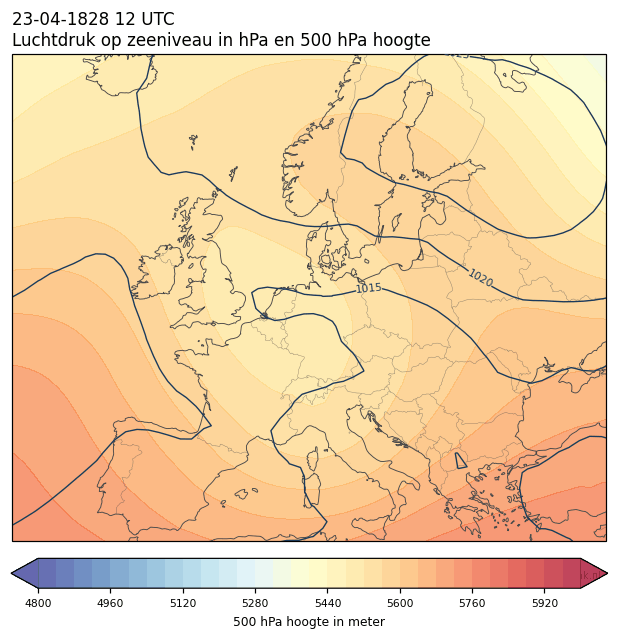 Weerkaart van 23 april 1828 om 12 UTC
