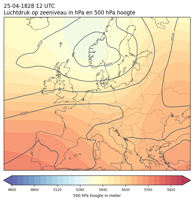 Weerkaart van 25 april 1828 om 12 UTC