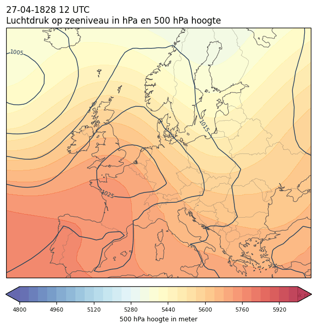 Weerkaart van 27 april 1828 om 12 UTC