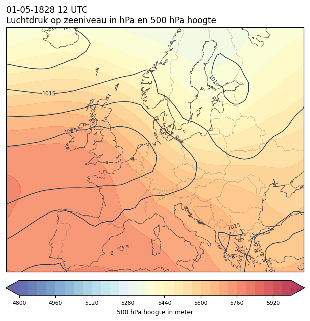 Weerkaart van 1 mei 1828 om 12 UTC