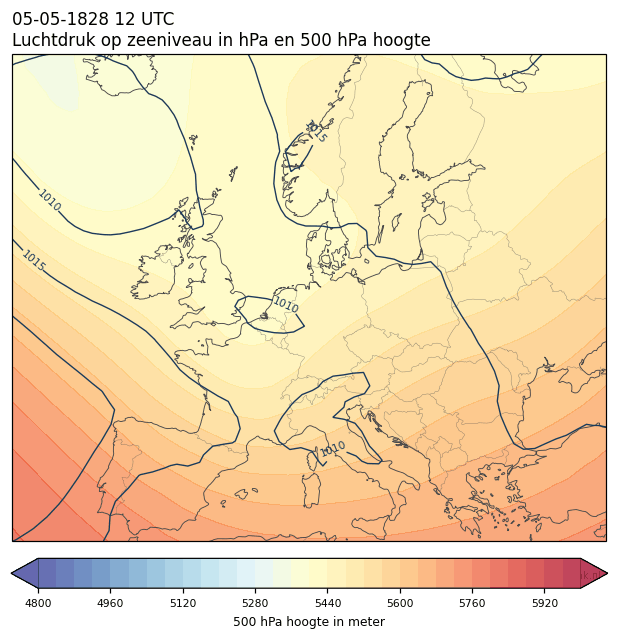 Weerkaart van 5 mei 1828 om 12 UTC