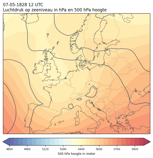 Weerkaart van 7 mei 1828 om 12 UTC