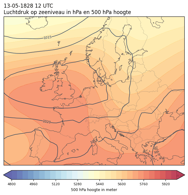 Weerkaart van 13 mei 1828 om 12 UTC