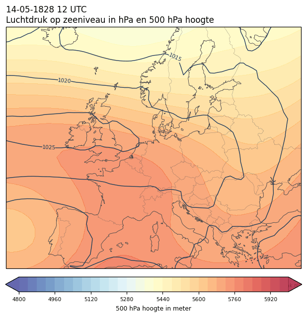 Weerkaart van 14 mei 1828 om 12 UTC