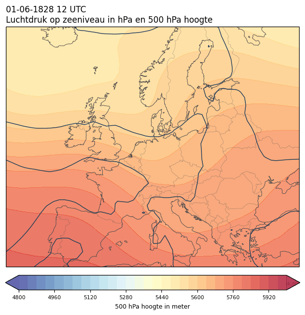 Weerkaart van 1 juni 1828 om 12 UTC