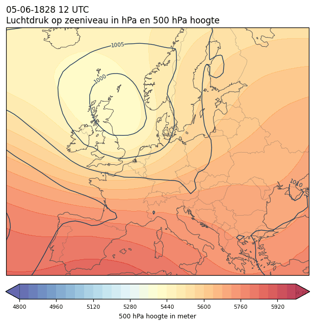 Weerkaart van 5 juni 1828 om 12 UTC