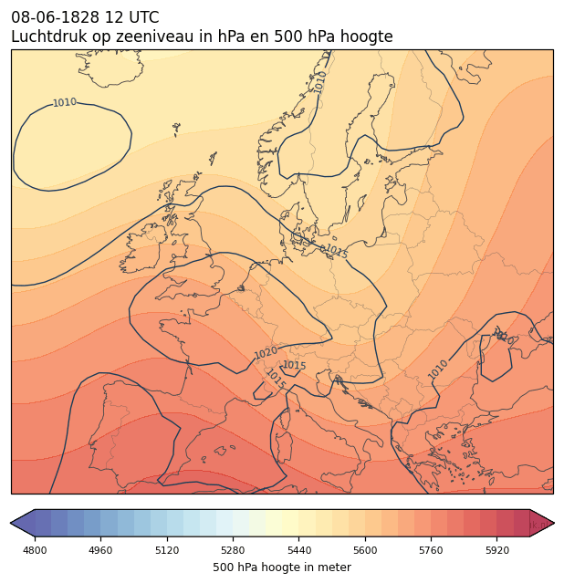 Weerkaart van 8 juni 1828 om 12 UTC