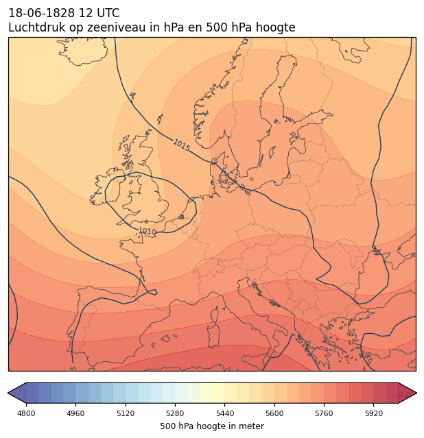 Weerkaart van 18 juni 1828 om 12 UTC