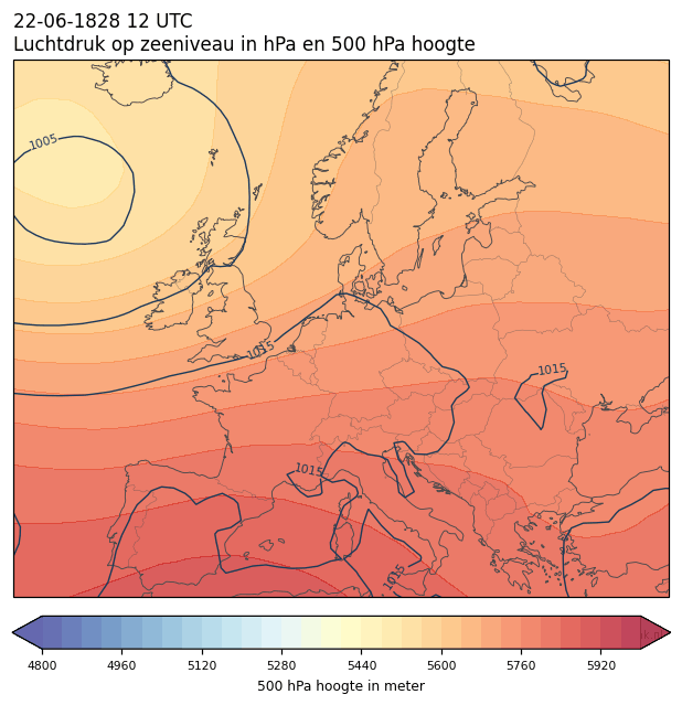 Weerkaart van 22 juni 1828 om 12 UTC