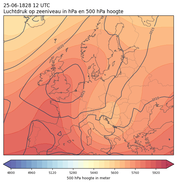 Weerkaart van 25 juni 1828 om 12 UTC