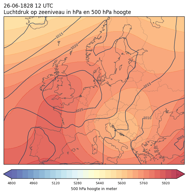 Weerkaart van 26 juni 1828 om 12 UTC