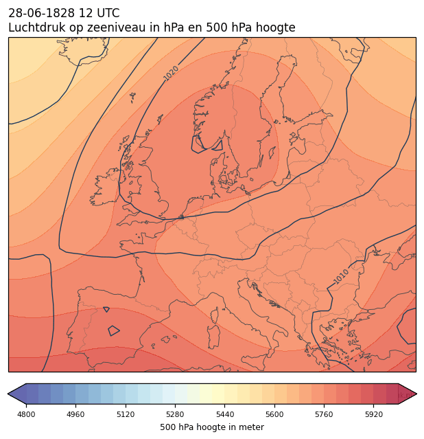 Weerkaart van 28 juni 1828 om 12 UTC