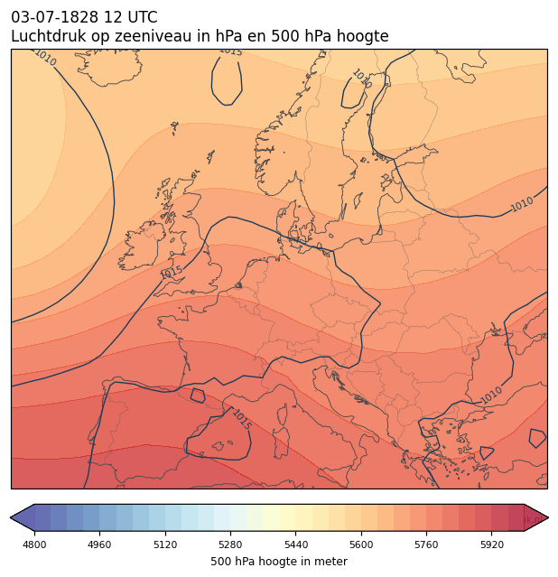 Weerkaart van 3 juli 1828 om 12 UTC