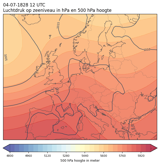 Weerkaart van 4 juli 1828 om 12 UTC