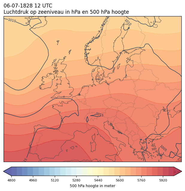 Weerkaart van 6 juli 1828 om 12 UTC