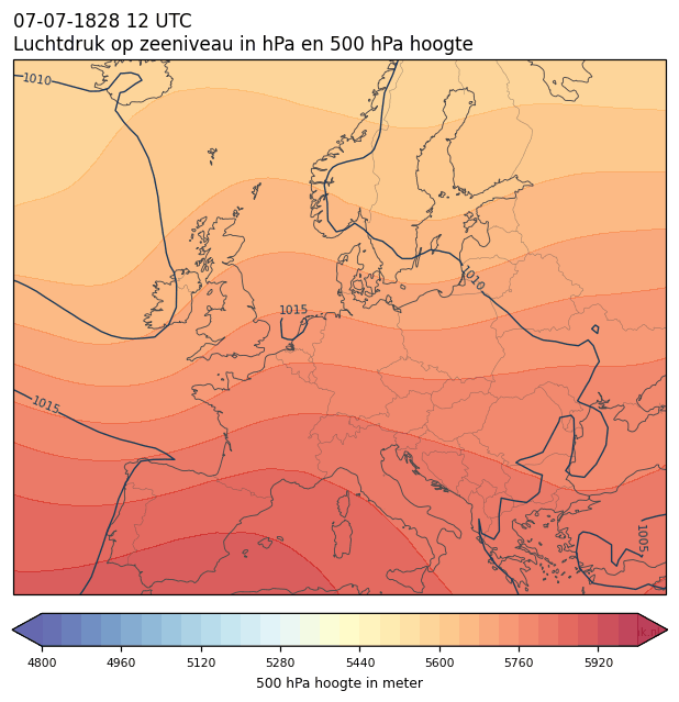Weerkaart van 7 juli 1828 om 12 UTC