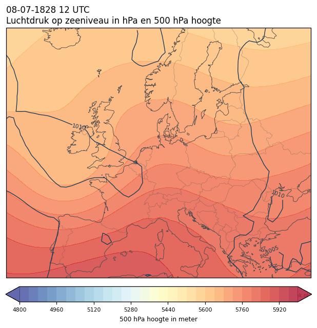 Weerkaart van 8 juli 1828 om 12 UTC